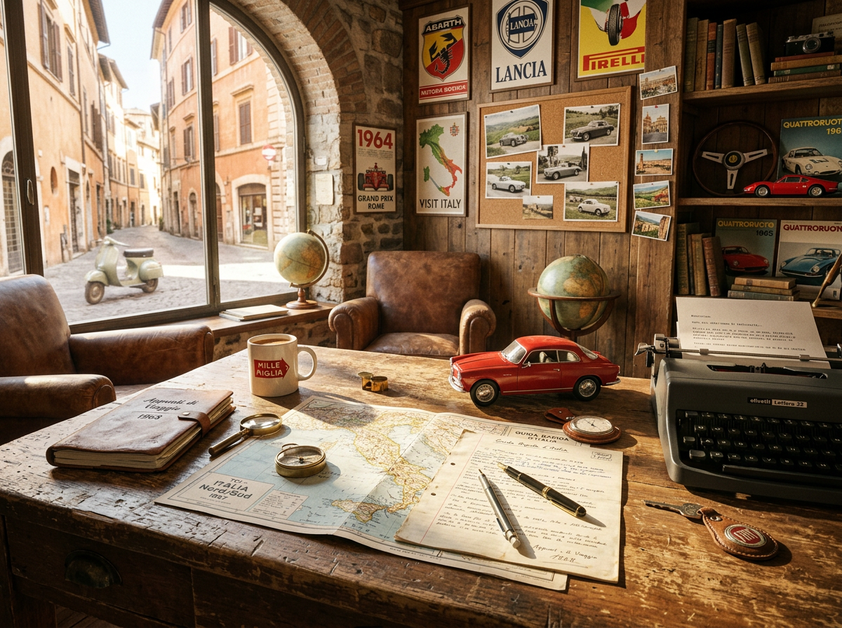 Warm sunlit Rome office space with maps