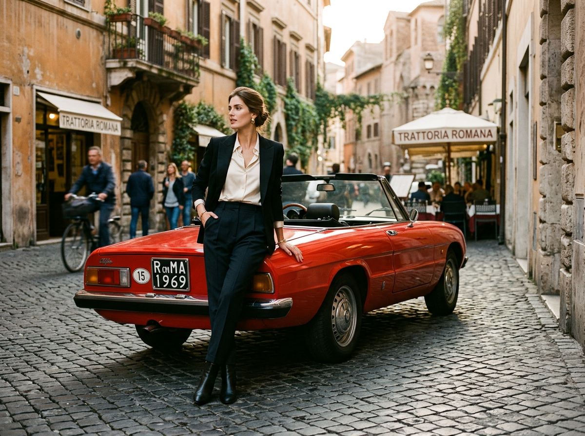 Fashion photoshoot with red Alfa Spider